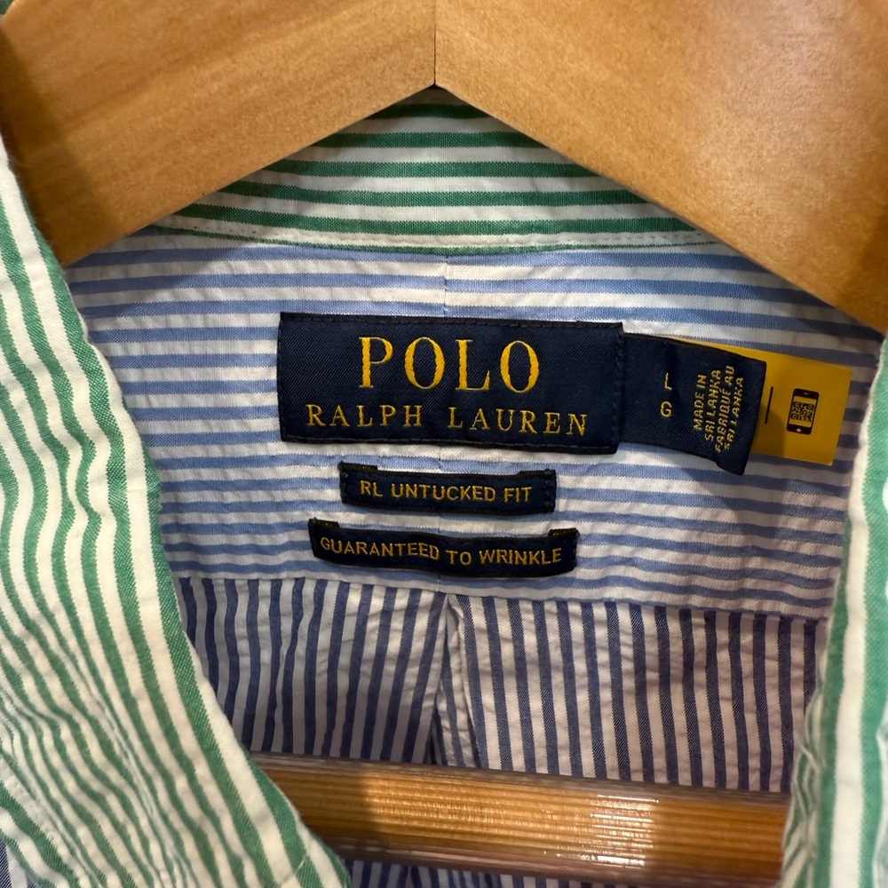 Polo by Ralph Lauren Pink and Blue Untucked Fit Button Down Shirt. Large. - Picture 4 of 5